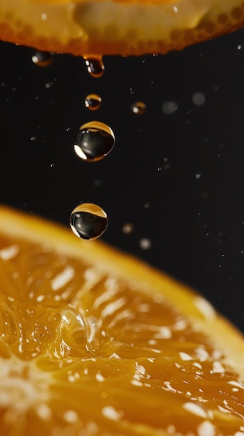 A close up of an orange with water droplets falling from it