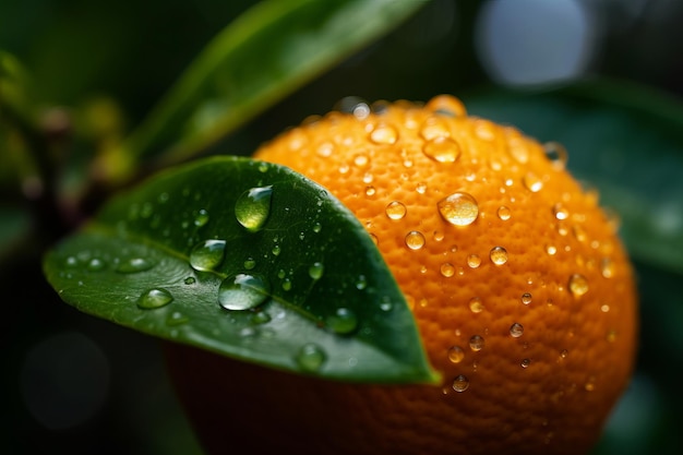 A close up of a orange with water droplets on it