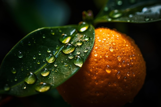 A close up of a orange with water droplets on it