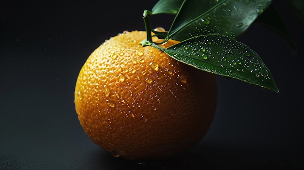 a close up of an orange with water drops on it