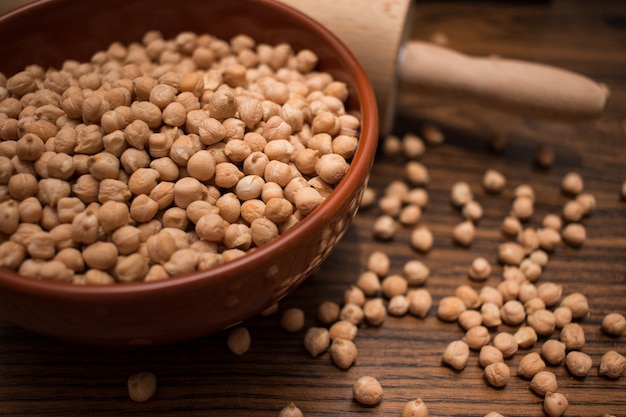 Close up organic chickpeas in a bowl