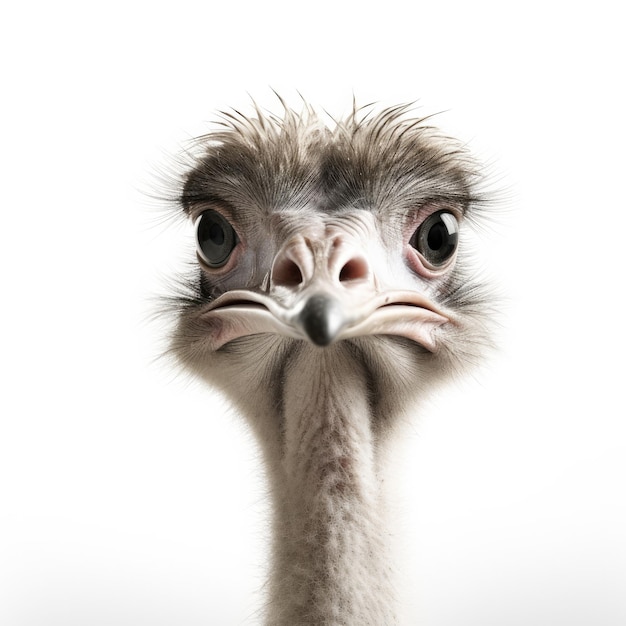 A close up of an ostrich's head and neck