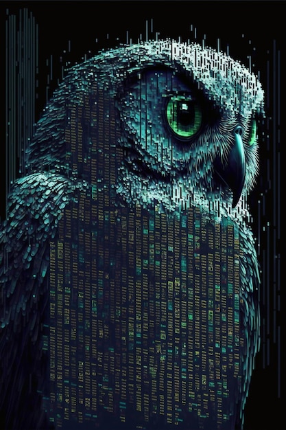 Close up of an owl on a black background generative ai