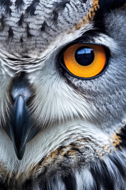 close up of an owl's face