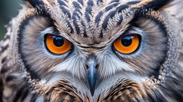 a close up of an owl's face