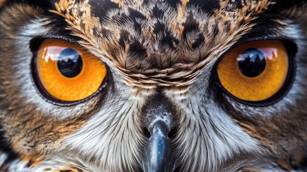 close up of an owl's face