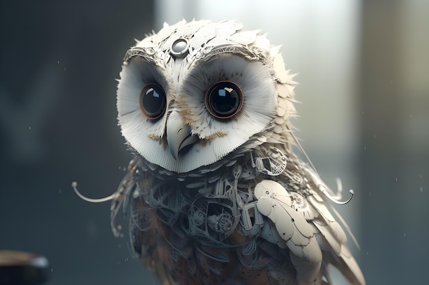 A close up of an owl with large eyes