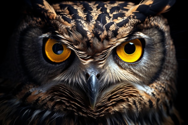 a close up of an owls face