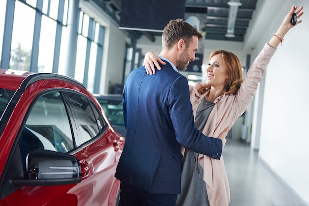 Close up of owners of the new car