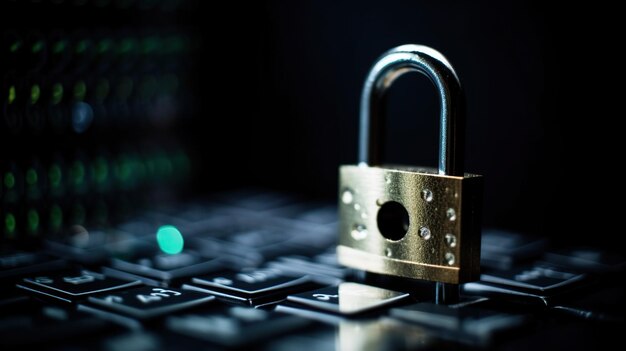 close up of a padlock on a keyboard