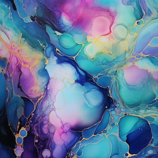 a close up of a painting of a blue and purple liquid generative ai