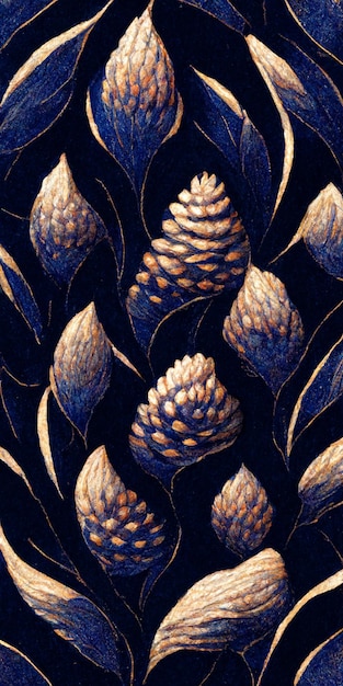 A close up of a painting of a bunch of pine cones generative ai