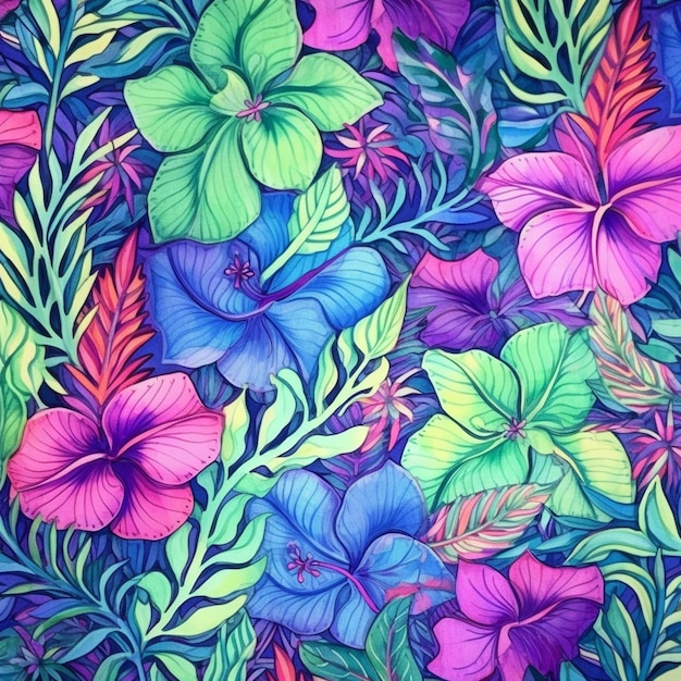 a close up of a painting of flowers on a blue background generative ai