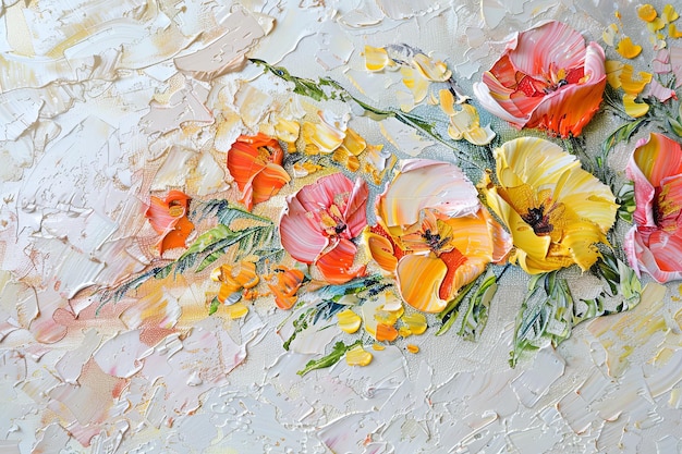 Close up painting of flowers on white surface showcasing artistic creativity