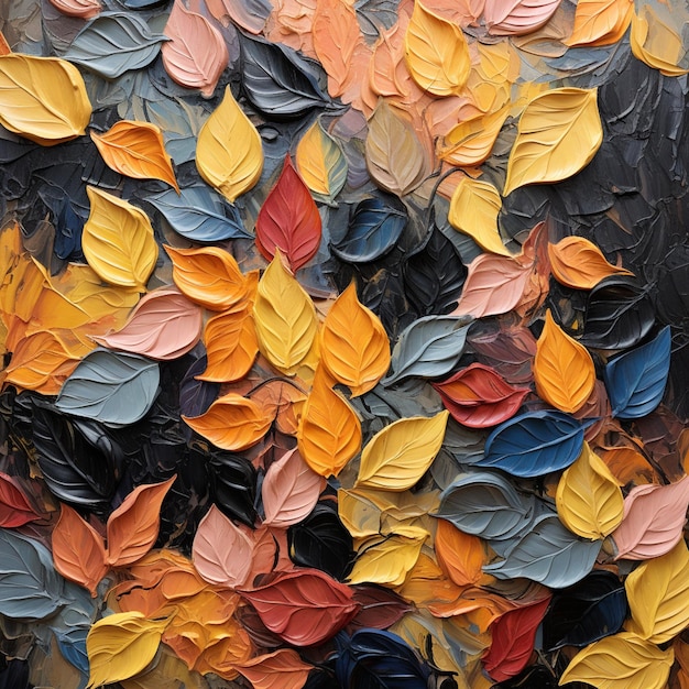 a close up of a painting of leaves on a black surface generative ai