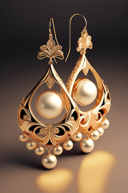 Close up of a pair of earrings with pearls generative ai