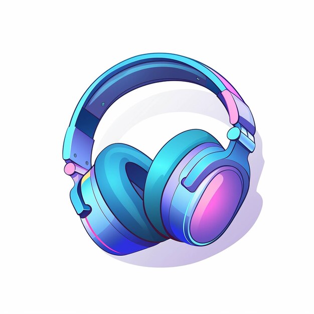 A close up of a pair of headphones with a blue and pink design generative ai