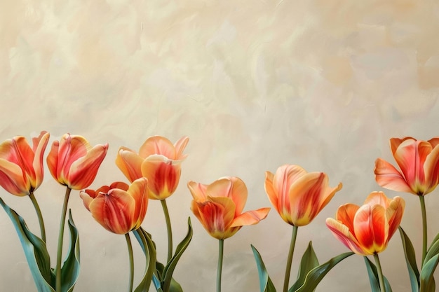 Photo close up on pale tulip border painting blossom flower