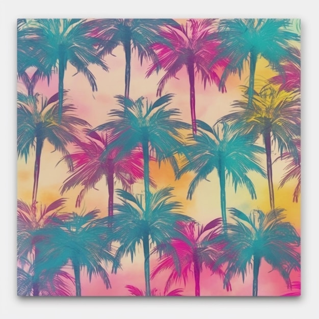 a close up of a palm tree with a colorful sky background generative ai