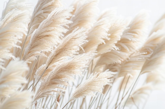 Close up of pampas grass in the wind neutral colors white background professional photography st