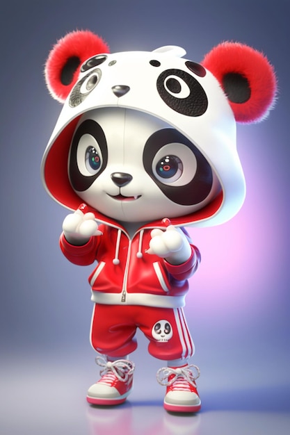 Close up of panda bear in red jacket generative ai