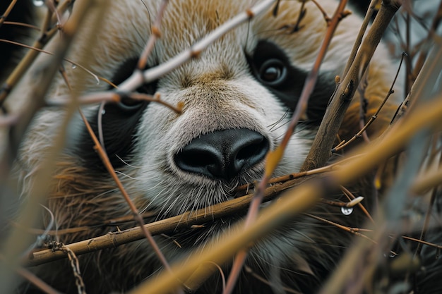 Close up of a panda chewing bamboo