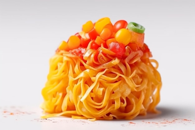 A close up of a pasta dish with tomatoes and cheese generative ai