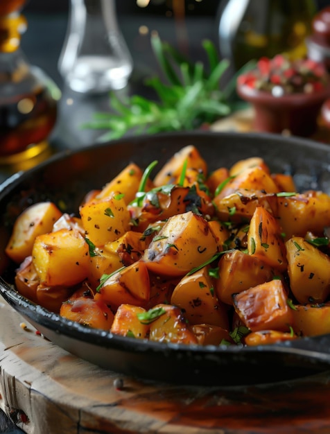 Close up of Patatas Bravas traditional Spanish tapas with a spicy twist