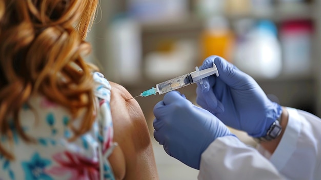 Photo close up patient receive vaccination to stimulate group immunization in their own country medical