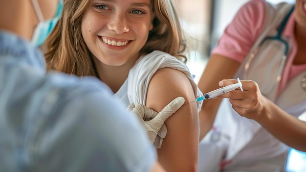 Photo close up patient receive vaccination to stimulate group immunization in their own country medical