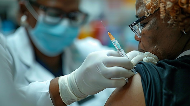 Photo close up patient receive vaccination to stimulate group immunization in their own country medical