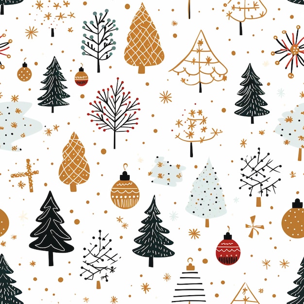 A close up of a pattern of christmas trees and ornaments generative ai