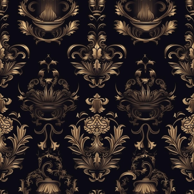 A close up of a pattern of gold flowers and leaves generative ai