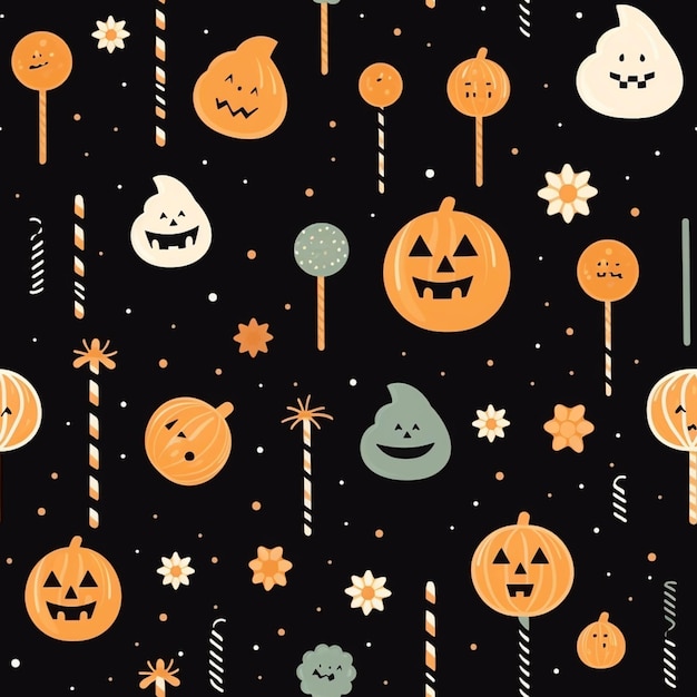 A close up of a pattern of halloween candy and candies generative ai