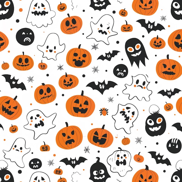 a close up of a pattern of halloween pumpkins and ghosts generative ai