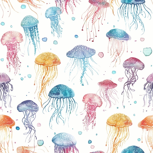 a close up of a pattern of jellyfishs on a white background generative ai