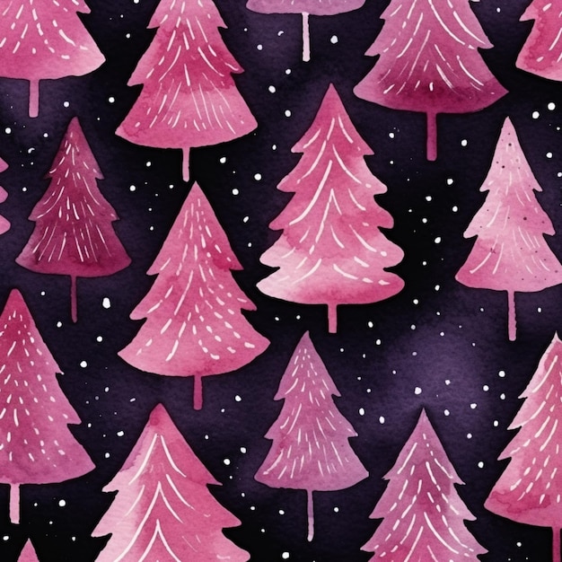 a close up of a pattern of pink trees on a black background generativ ai