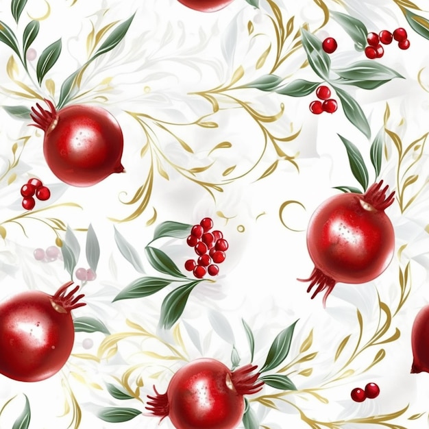 A close up of a pattern of pomegranates and leaves generative ai