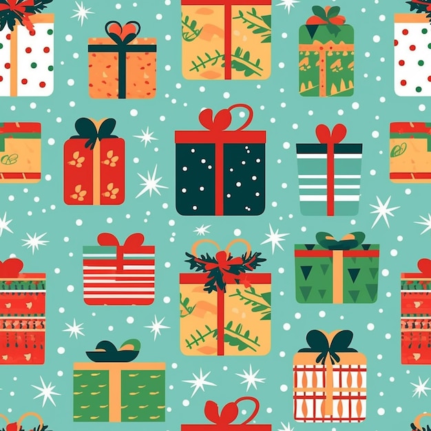 a close up of a pattern of presents on a blue background generative ai