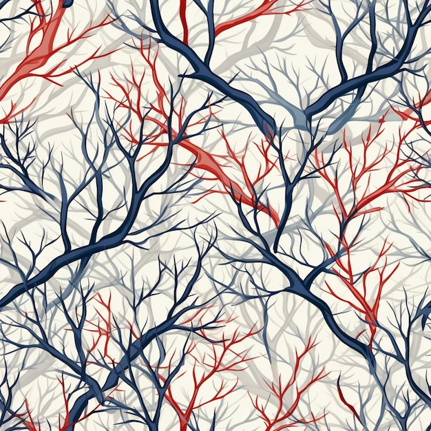 A close up of a pattern of red and blue branches generative ai