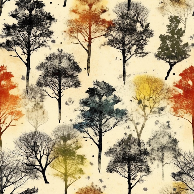 a close up of a pattern of trees with different colors generative ai