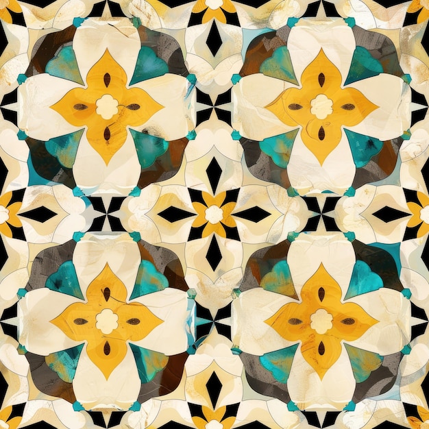 a close up of a pattern with a flower on it