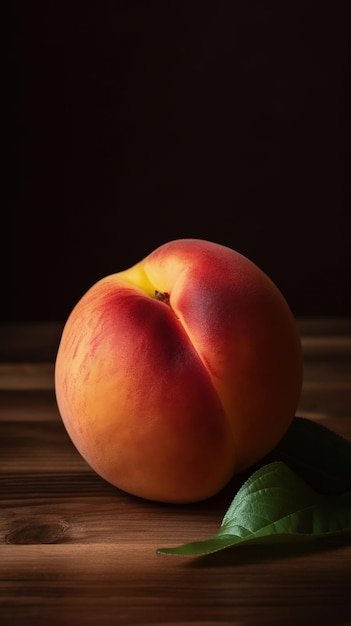 A close up of a peach on a table generative AI