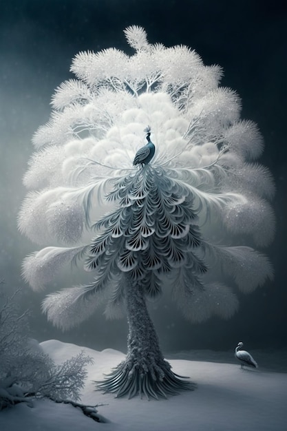 Close up of peacock sitting on top tree generative ai