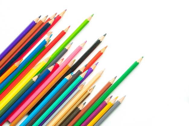 close-up pencils colorful isolated on white background