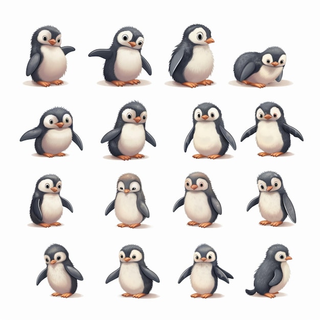 A close up of a penguin with different expressions on its face generative ai