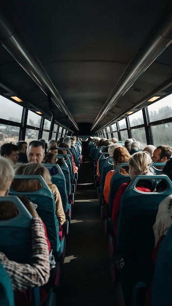 Close up on people traveling by bus