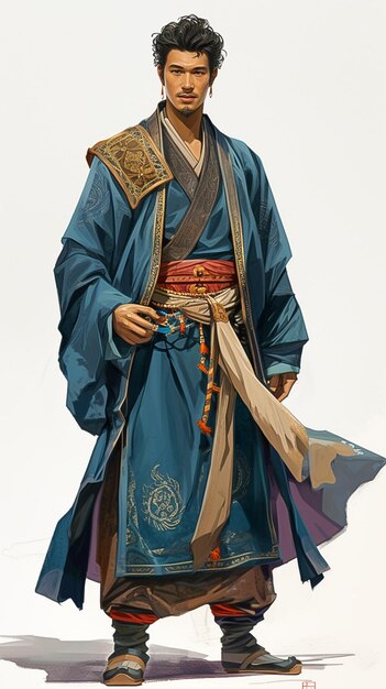 A close up of a person in a blue robe and a hat