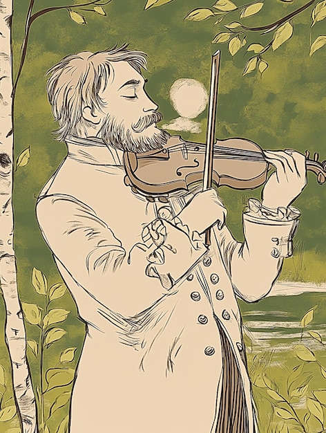 Photo a close up of a person playing a violin in a forest