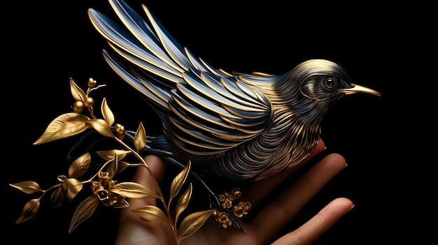 Photo close up of person's hand holding bird generative ai